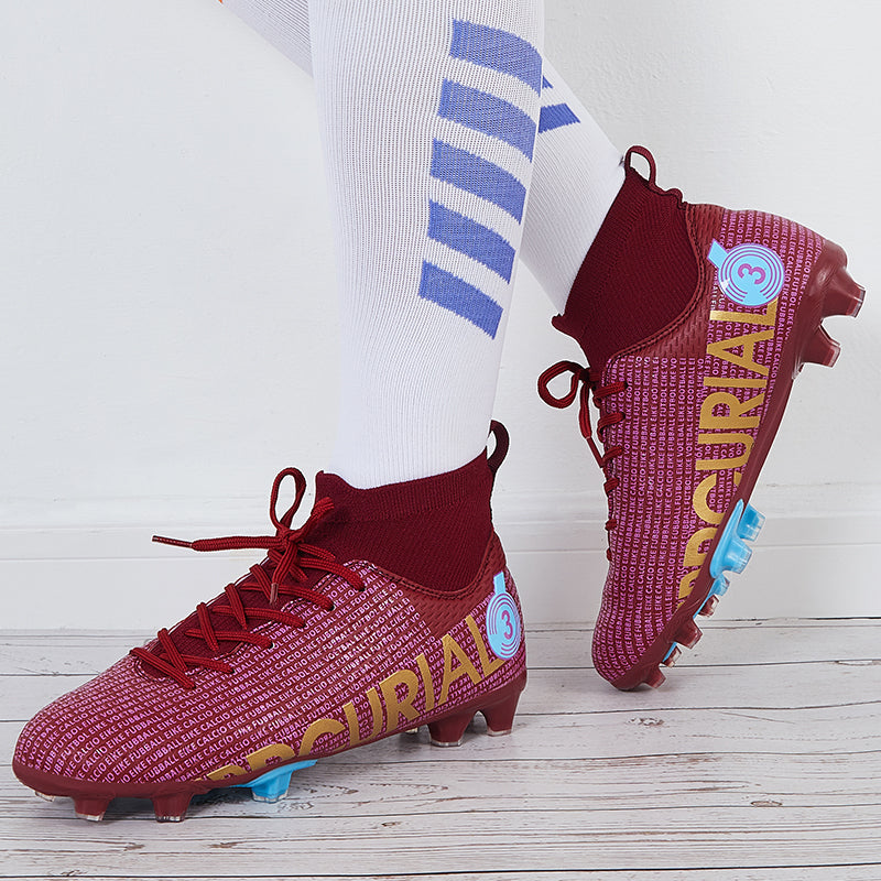 Letter Print Soccer Cleats Breathable High Top Football Shoes