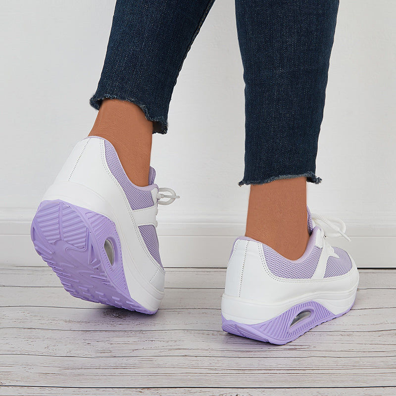 Women Air Cushion Mesh Sneakers Lace Up Platform Walking Shoes