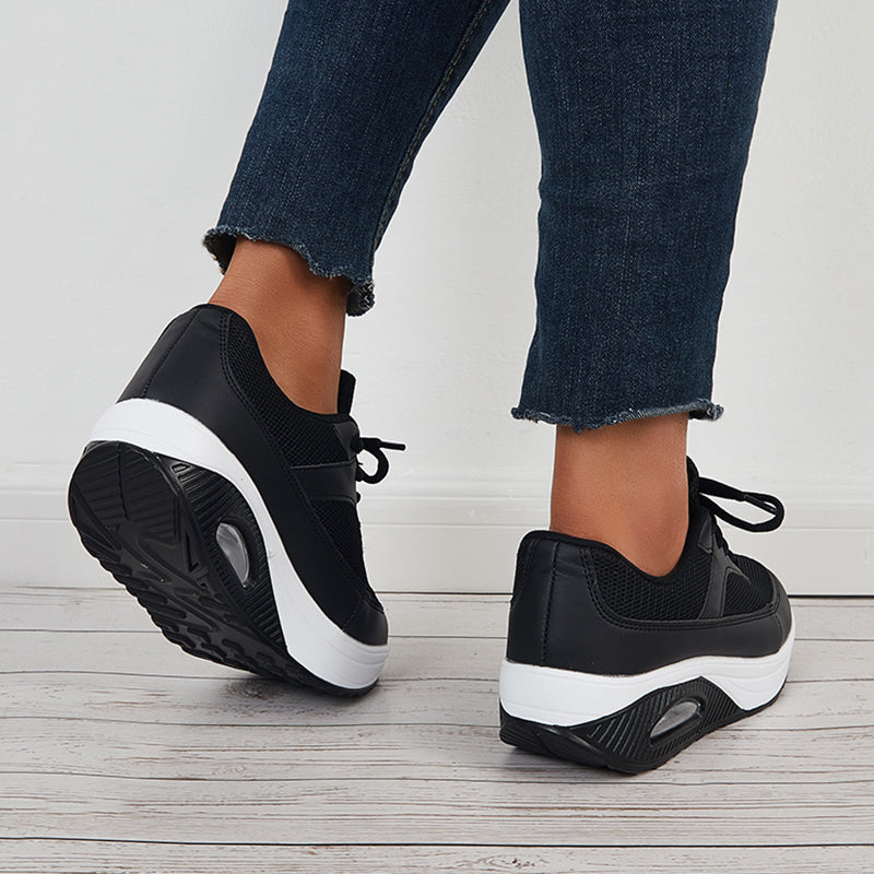 Women Air Cushion Mesh Sneakers Lace Up Platform Walking Shoes