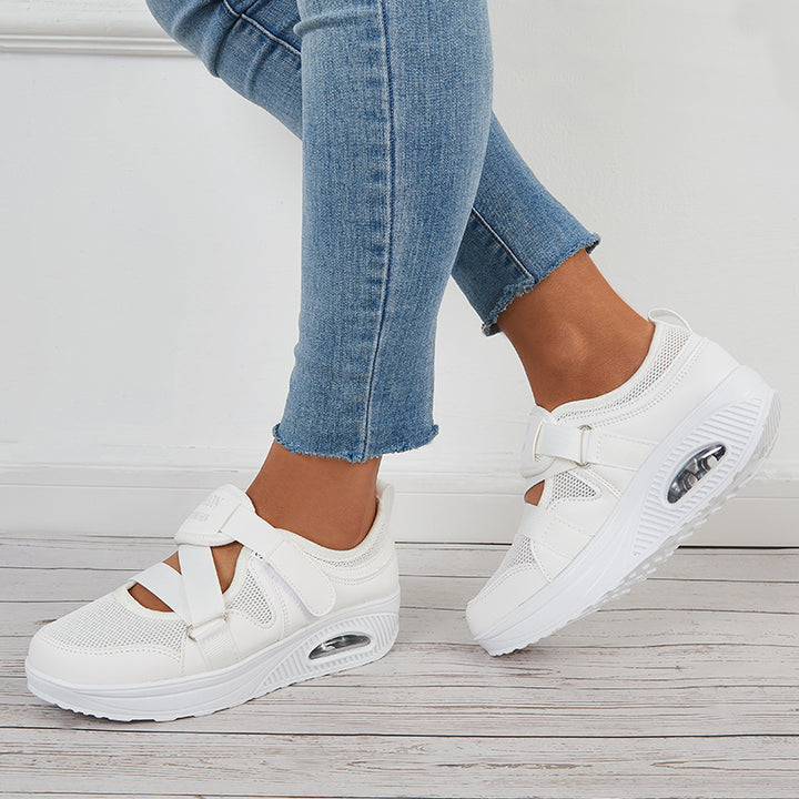 Hook and Loop Air Cushion Sneakers Cut Out Walking Shoes