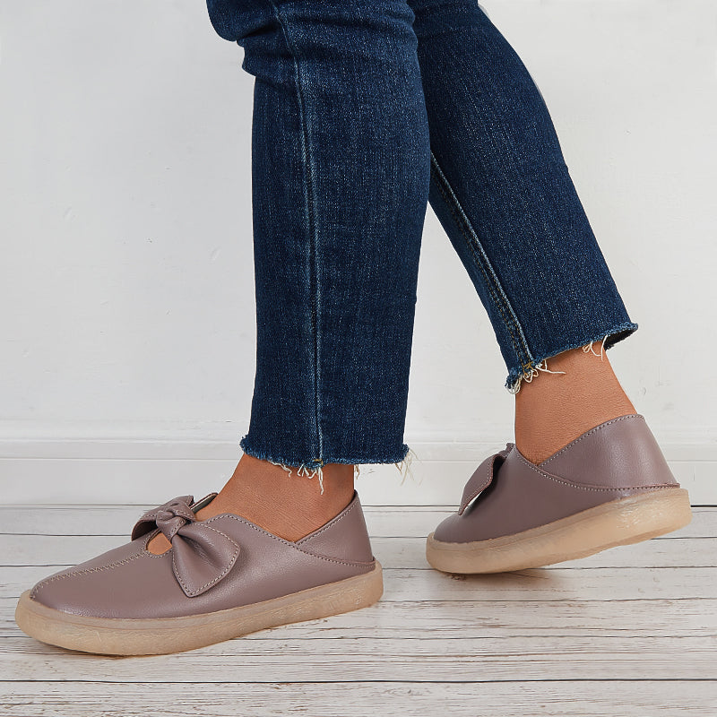 Women Penny Loafers Bowknot Slip on Flat Walking Shoes
