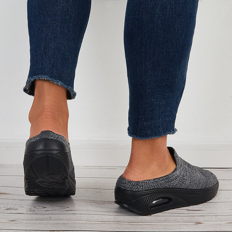Women Stretch Knit Sneakers Slip On Half Drag Walking Shoes