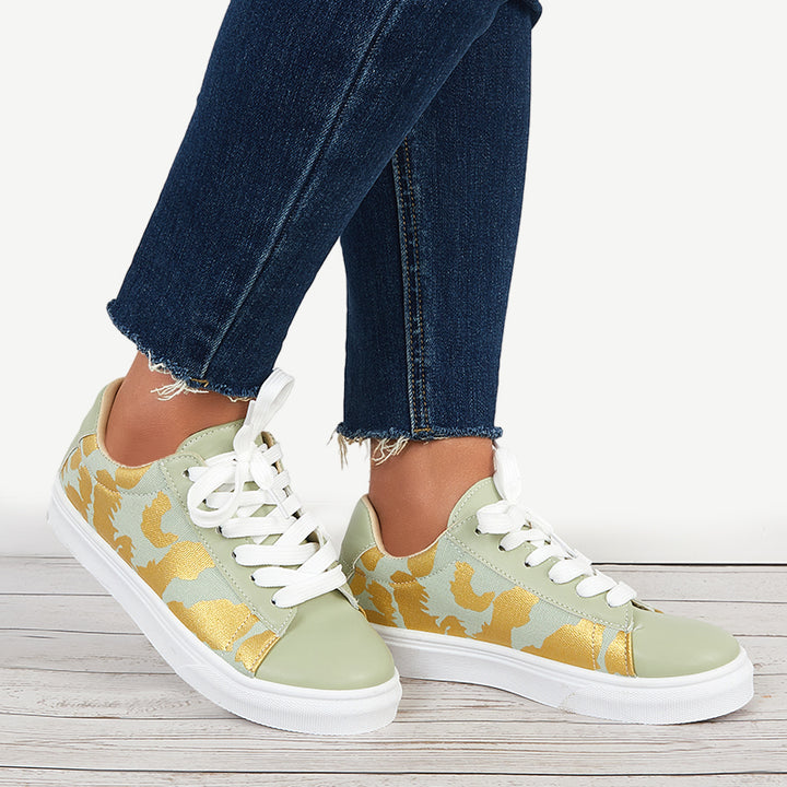 Colorful Print Flatform Sneakers Lace Up Walking Shoes