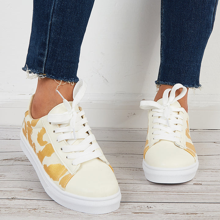 Colorful Print Flatform Sneakers Lace Up Walking Shoes