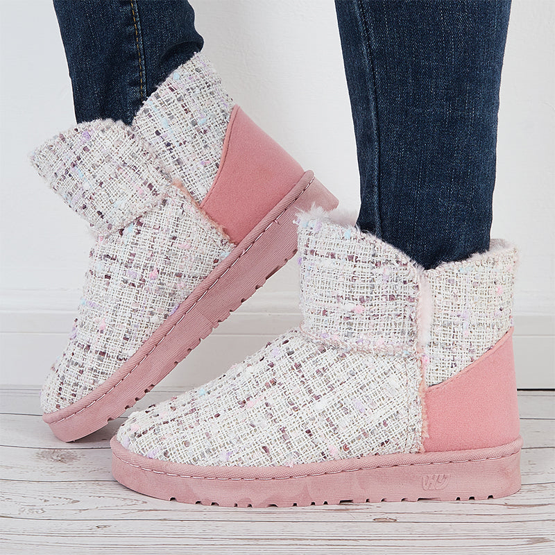 Plaid Design Slip On Ankle Boots Winter Thermal Snow Short Booties