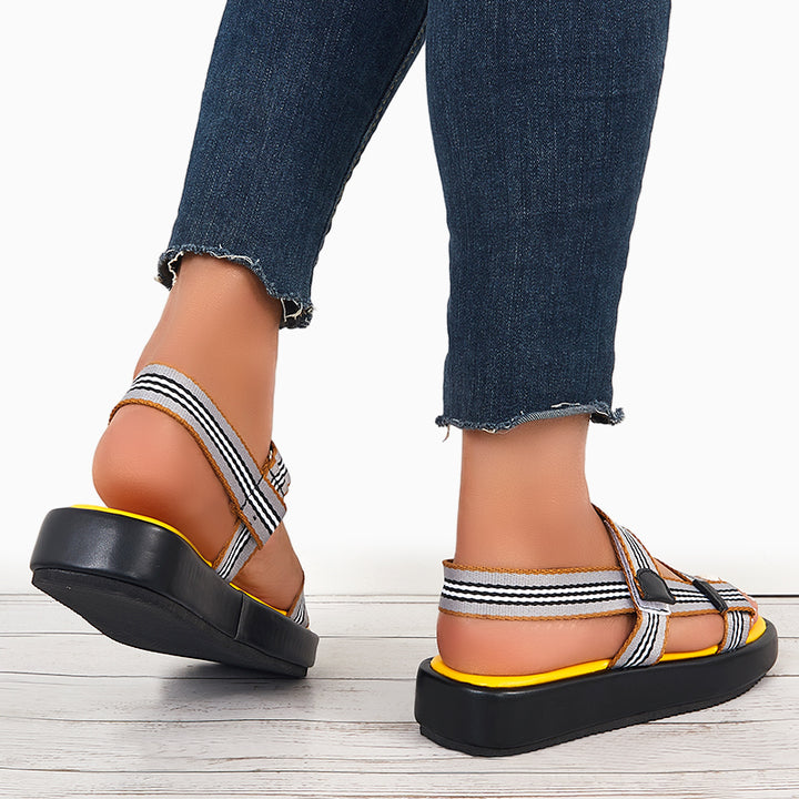 Open Toe Ankle Strap Sandals Velcro Flatform Heel Sandals