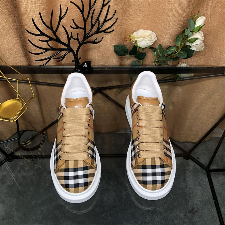 Unisex Plaid Sneakers Lace Up Casual Walking Shoes