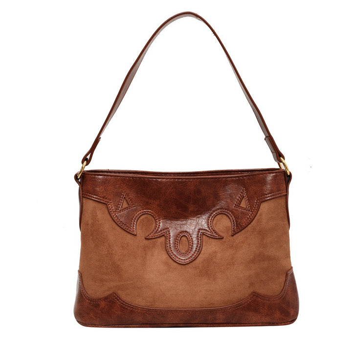 Vintage Large Capacity Tote Bag PU Shoulder Bag Color Contrast Handbag & Purse For Commute