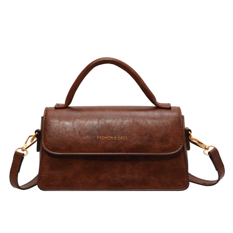 Trendy Faux Leather Handbag Small Top Handle Purse Retro Vegan Flap Crossbody Bag