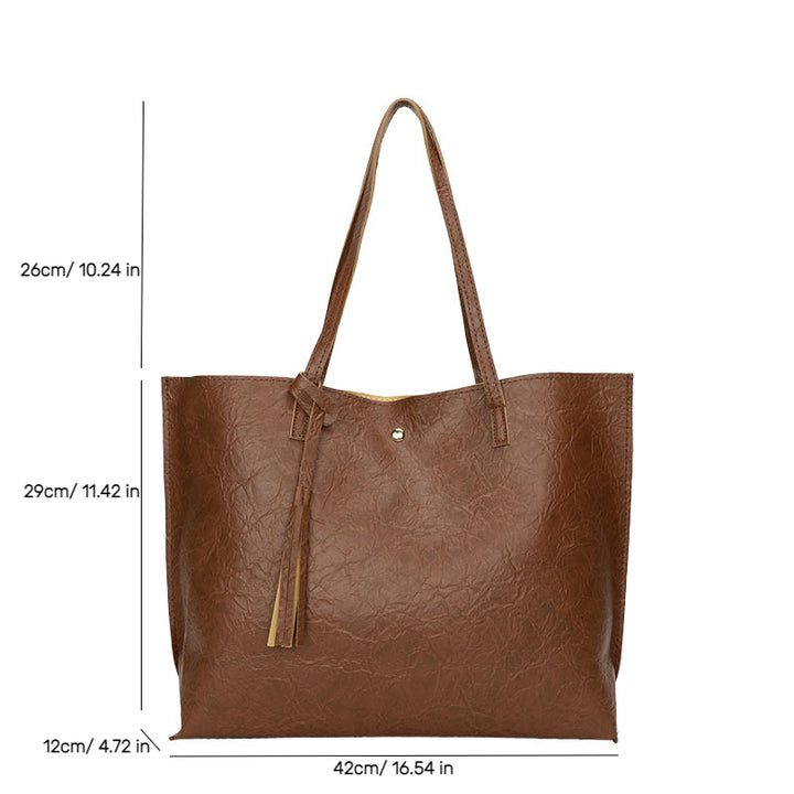 Solid Color Large Capacity Shoulder Bag Soft Tote Bag Portable Handbag