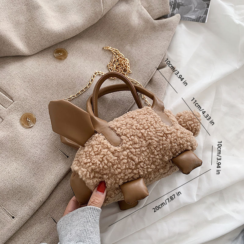 Cartoon Faux Lamb Wool Crossbody Bag Sheep Shape Plush Shoulder Bag Cute Coin Purse