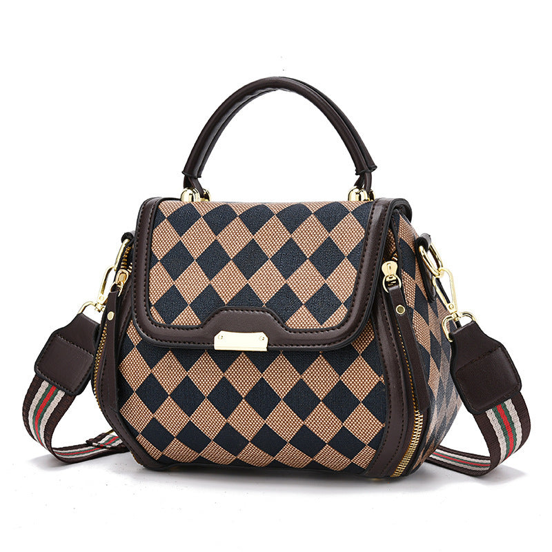 Geometric Pattern Handbag Zipper Crossbody Bag Small Faux Leather Flap Purse