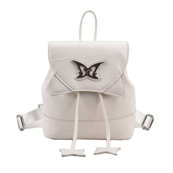 Trendy Butterfly Decor Flap Backpack Drawstring Daypack Purse Small Preppy School Bag