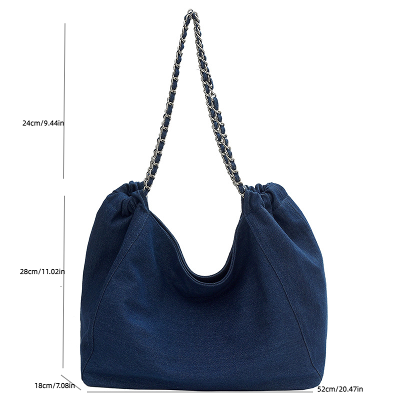 Casual Denim Large Capacity Tote Bag Shoulder Bag Commuter Bag for Daily Work