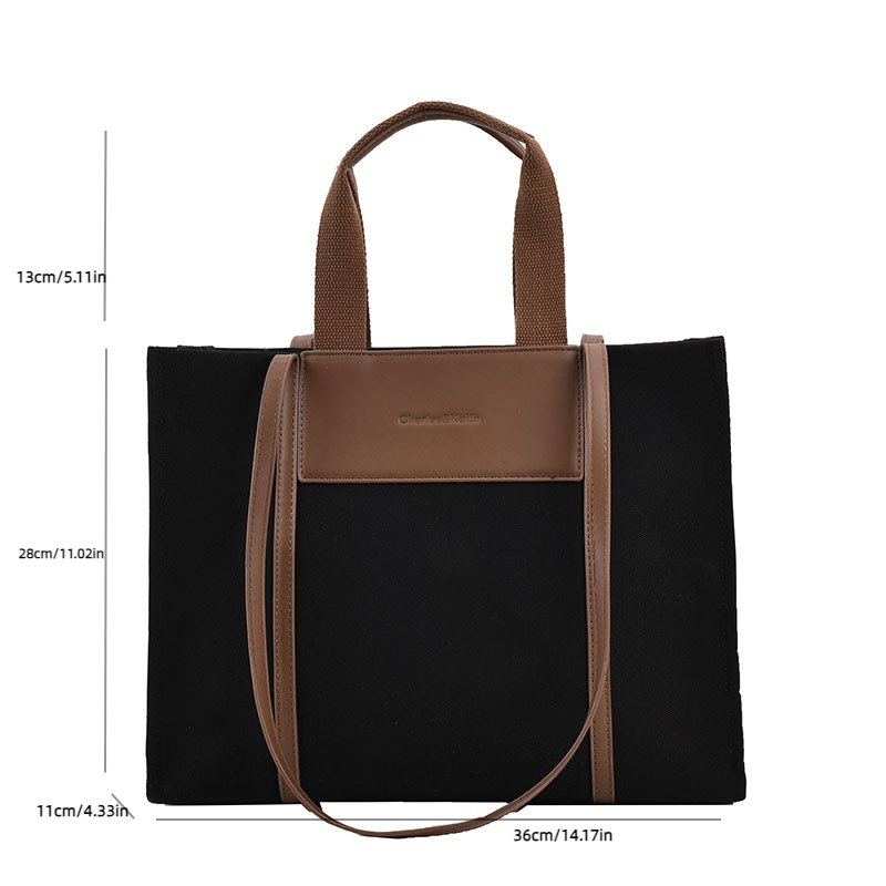 Trendy Large Capacity Tote Bag Retro Color Contrast Hobo Bag Casual Shoulder Purse For Commute