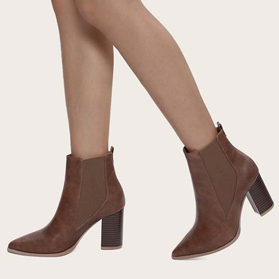 Chunky Heel Chelsea Booties Pointy Toe Western Ankle Boots