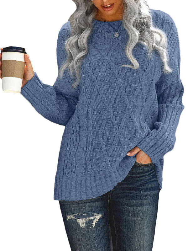 Women Crewneck Long Sleeve Sweaters Loose Cable Knit Pullover Sweater
