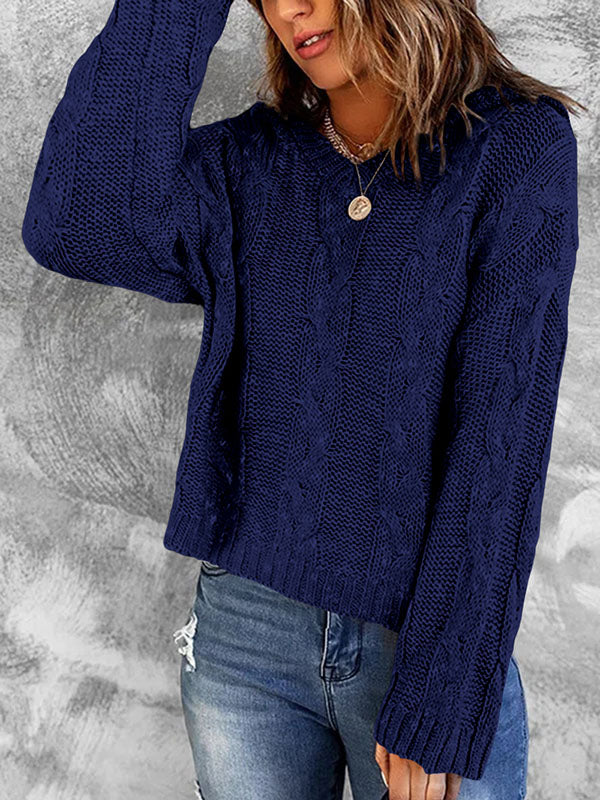 Womens Elegant Deep V Neck Wrap Long Sleeve Chunky Cable Knit Sweaters