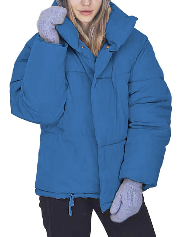Women's Casual Short Puffer Quilted Jacket With Pocket Lapel Winter Outerwear Coats