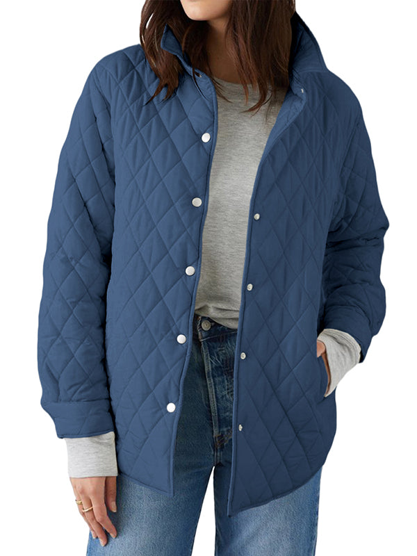 Women Winter Button Lightweight Jackets Loose Long Sleeve Puffer Warm Outerwear