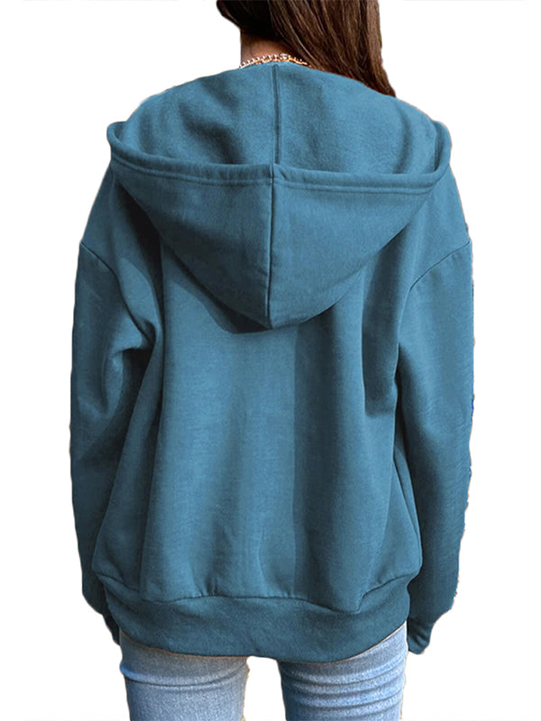 Women Full Zip Up Hoodie Comfy Solid Sweatshirt Long Sleeve Jacket