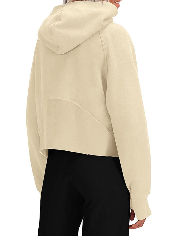 Women Cropped Half Zip Hoodies Long Sleeve Fleece Crop Pullover Sweatshirts