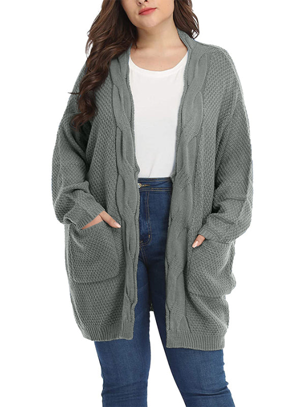 Women Plus Size Cardigan Sweaters Open Front Long Sleeve Coats with Pockets