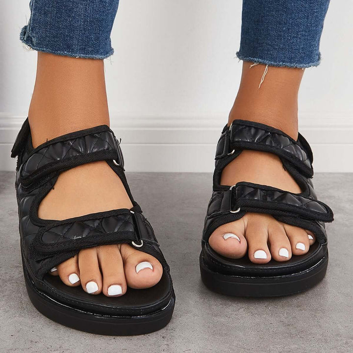 Open Toe Platform Heel Velcro Ankle Strap Sandals
