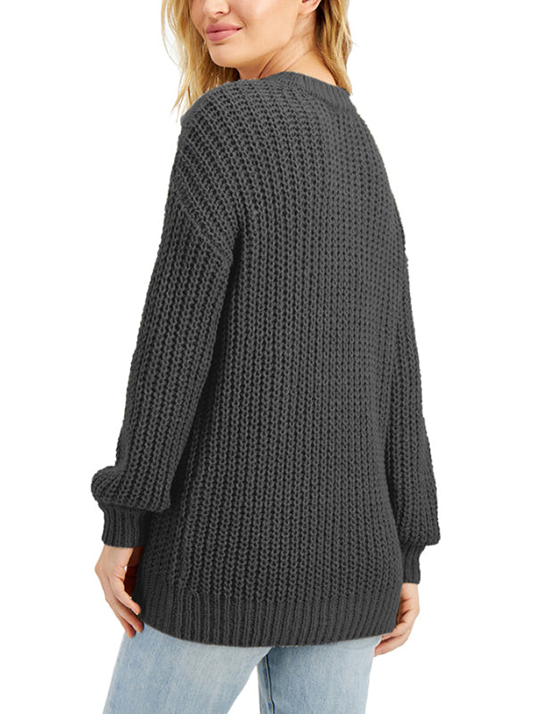 Womens Crewneck Cable Knit Sweaters Long Sleeve Loose Jumper Pullover Tops