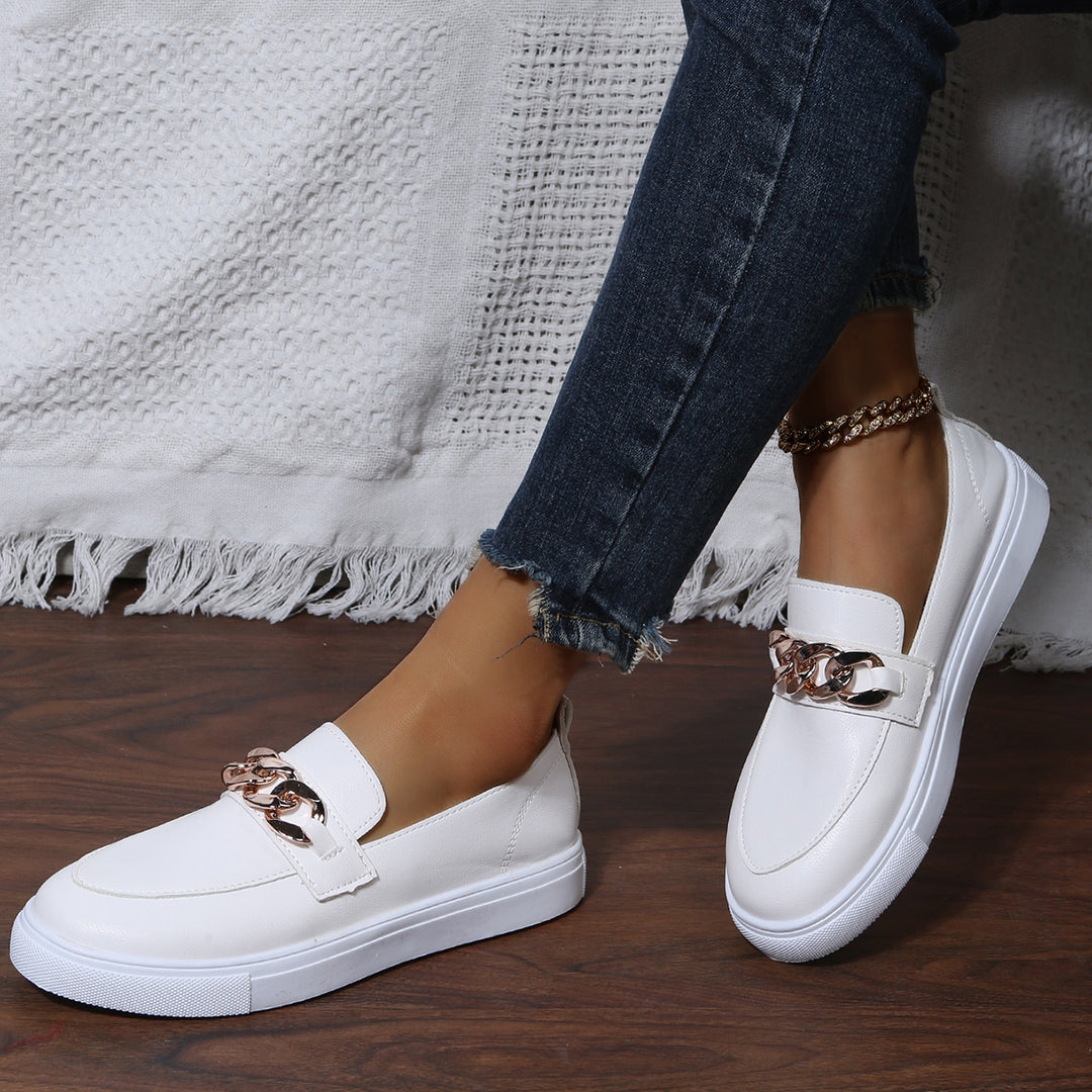 Casual Chain Decor Platform Loafers Slip on Walking Shoes