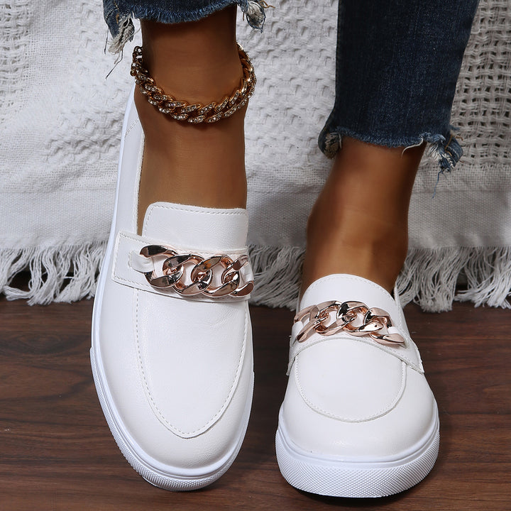 Casual Chain Decor Platform Loafers Slip on Walking Shoes