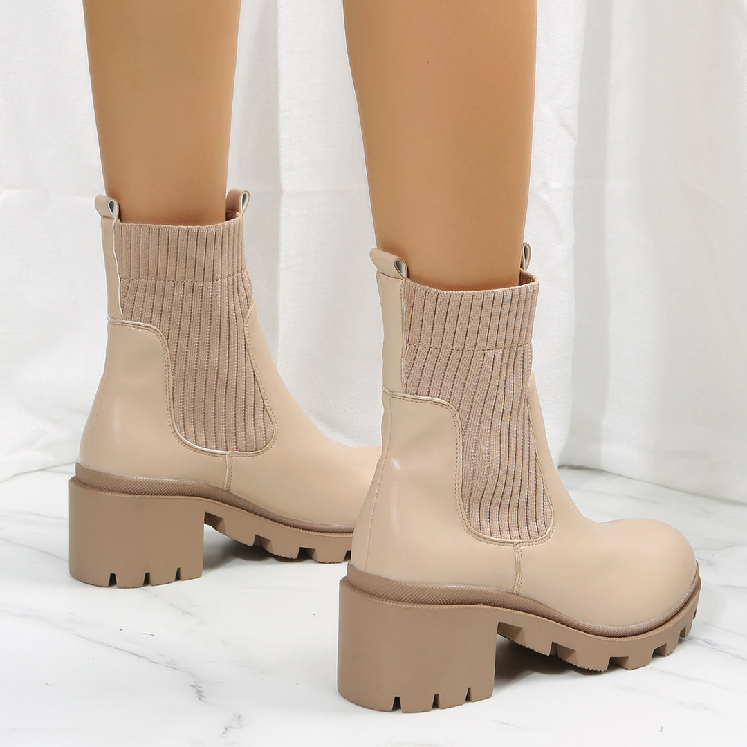 Chunky Heel Chelsea Ankle Boots Elastic Lug Sole Platform Booties