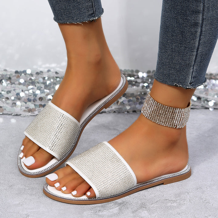 Glitter Rhinestone Flat Slippers Slide Sandals