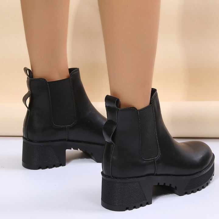 Round Toe Lug Sole Chelsea Boots Slip on Ankle Boots