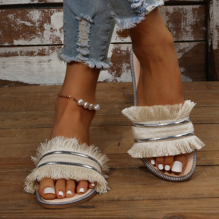 Casual Fluffy Flat Slippers Slip on Slide Sandals