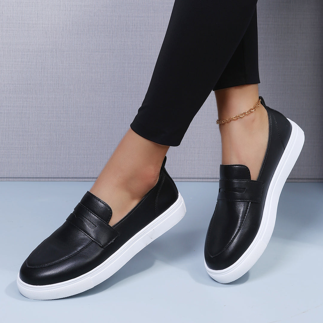 Black Low Top Platform Loafers Slip on Walking Shoes