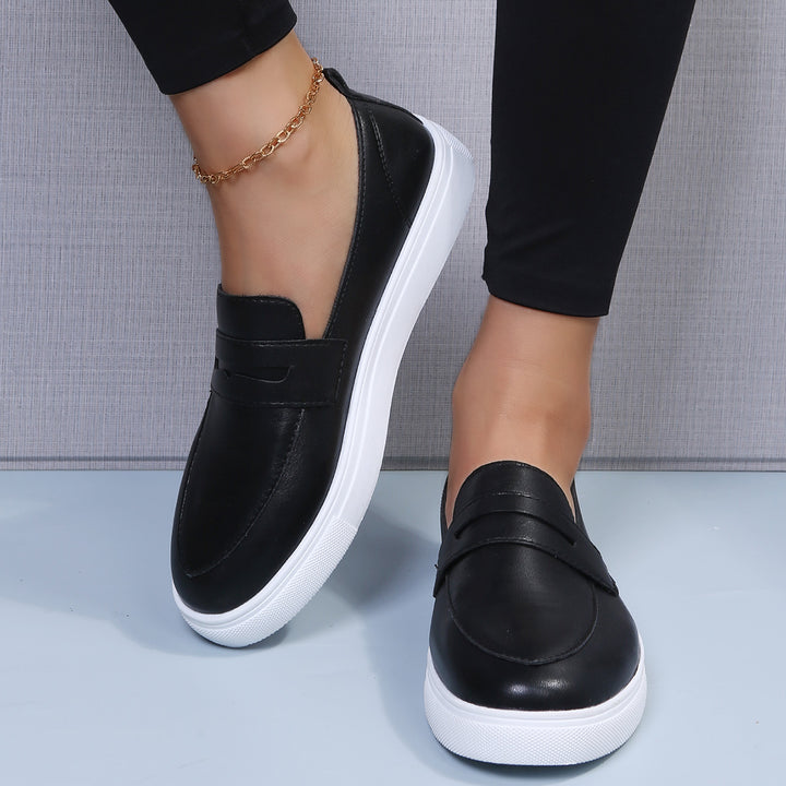Black Low Top Platform Loafers Slip on Walking Shoes