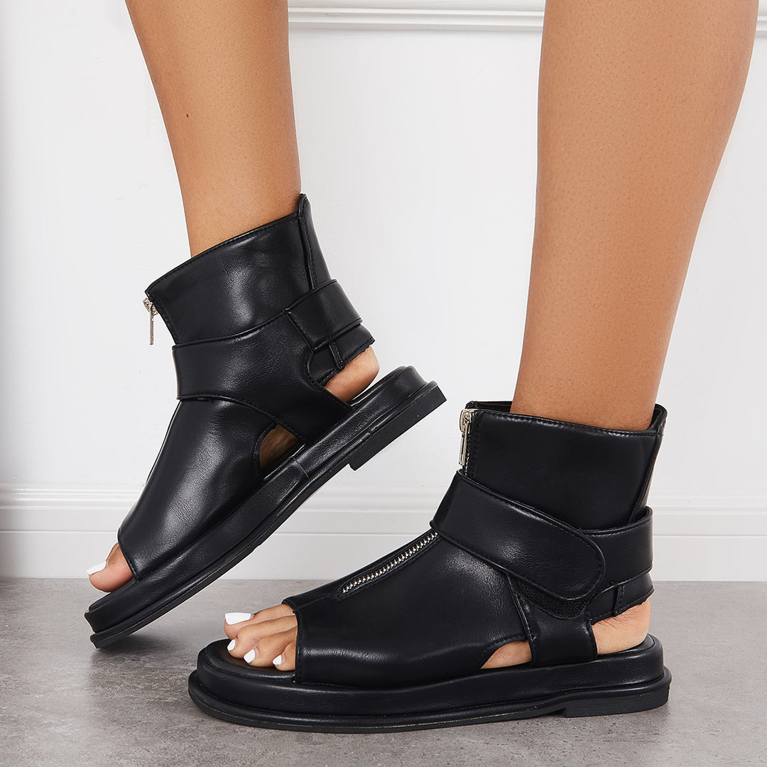 Black High Top Platform Heel Sandals Slingback Ankle Boots