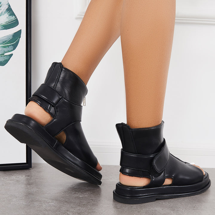 Black High Top Platform Heel Sandals Slingback Ankle Boots