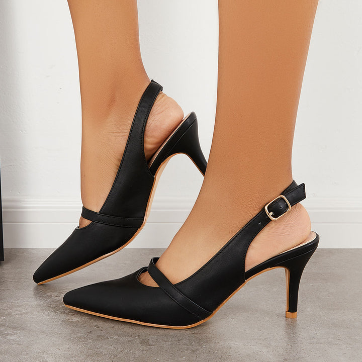 Pointed Toe Stiletto Heel Slingback Pumps Ankle Strap Heeled Sandals