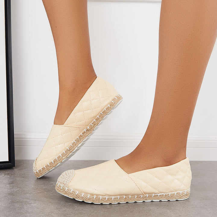 Splicing Slip on Espadrille Loafers Cap Toe Flat Shoes