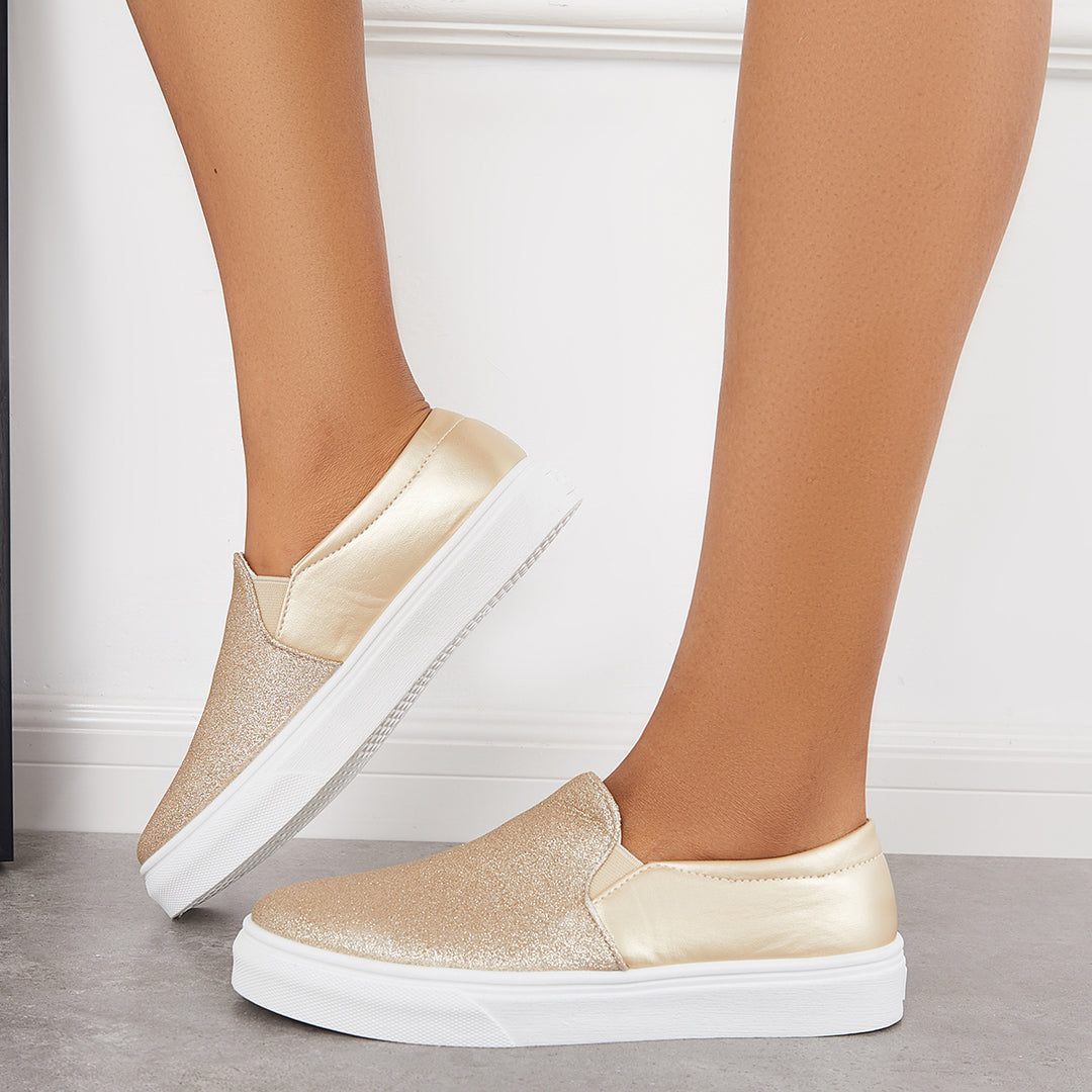 Shiny Slip on Flat Loafers Low Top Walking Sneakers