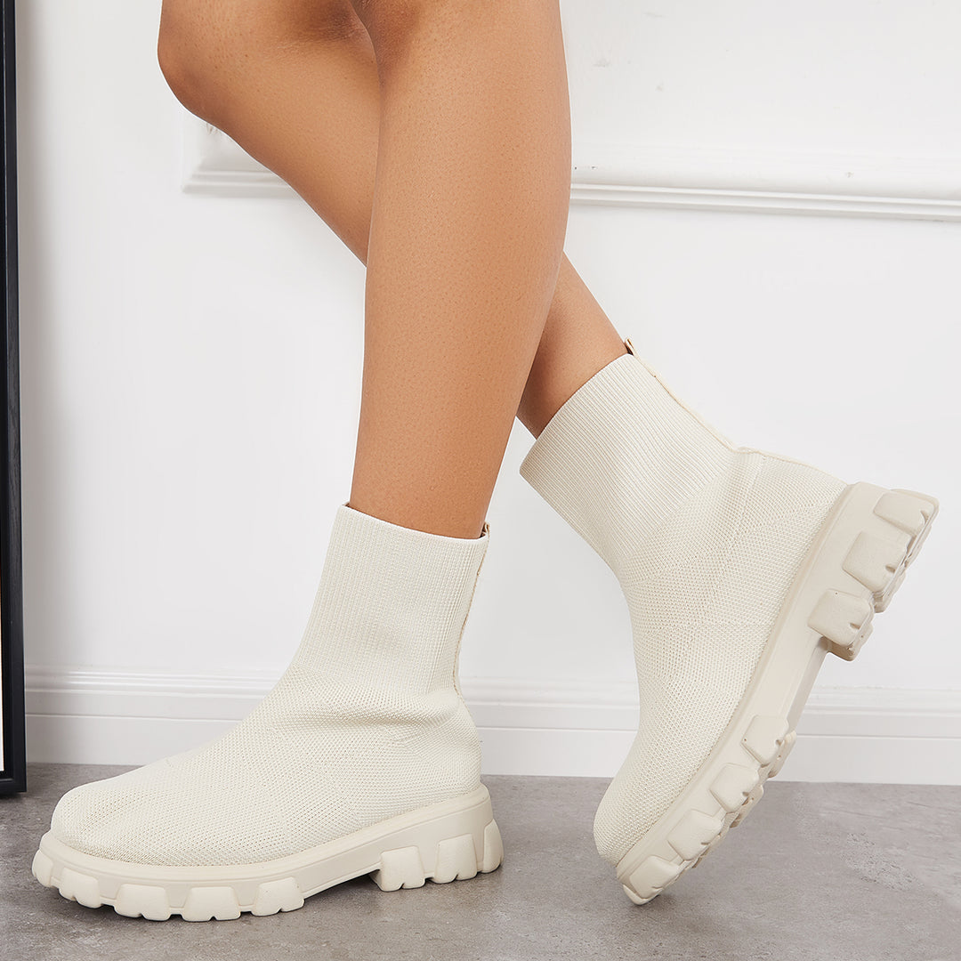Knit Lug Sole Ankle Boots Chunky Platform Sock Booties