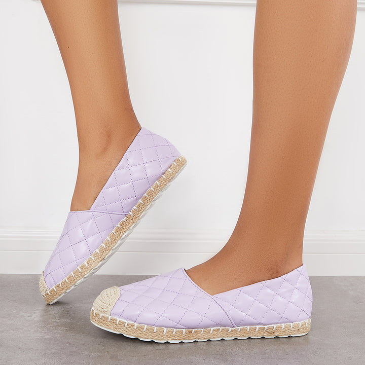 Splicing Slip on Espadrille Loafers Cap Toe Flat Shoes