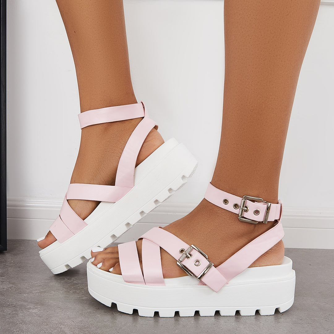 Buckle Straps Platform Chunky Sole Ankle Strap Sandals