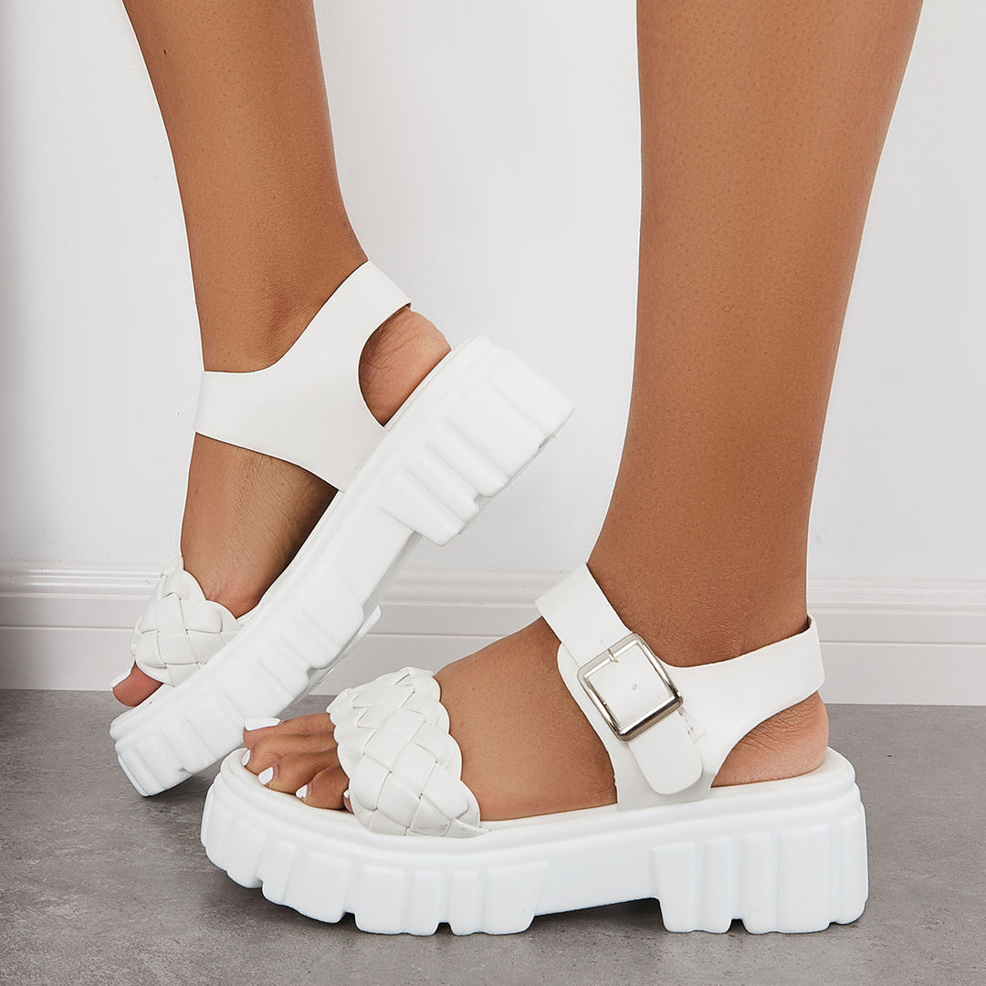 Open Toe Chunky Lug Sole Platform Heel Ankle Strap Sandals