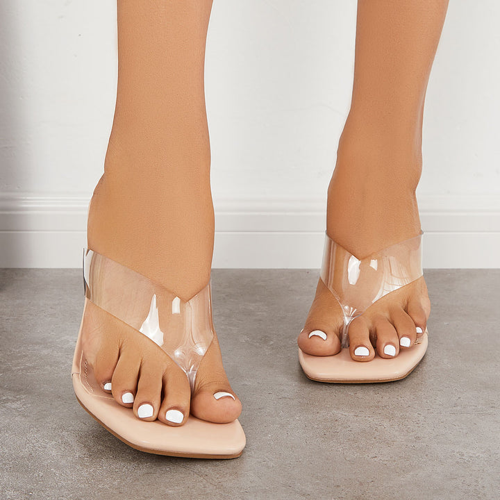Square Toe Heeled Flip Flops Stiletto High Heel Slide Sandals