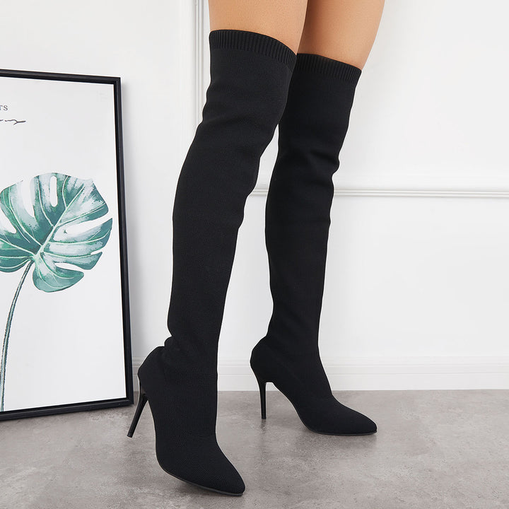 Stretch Pointy Stilettos Thigh High Boots Over The Knee Sock Boots