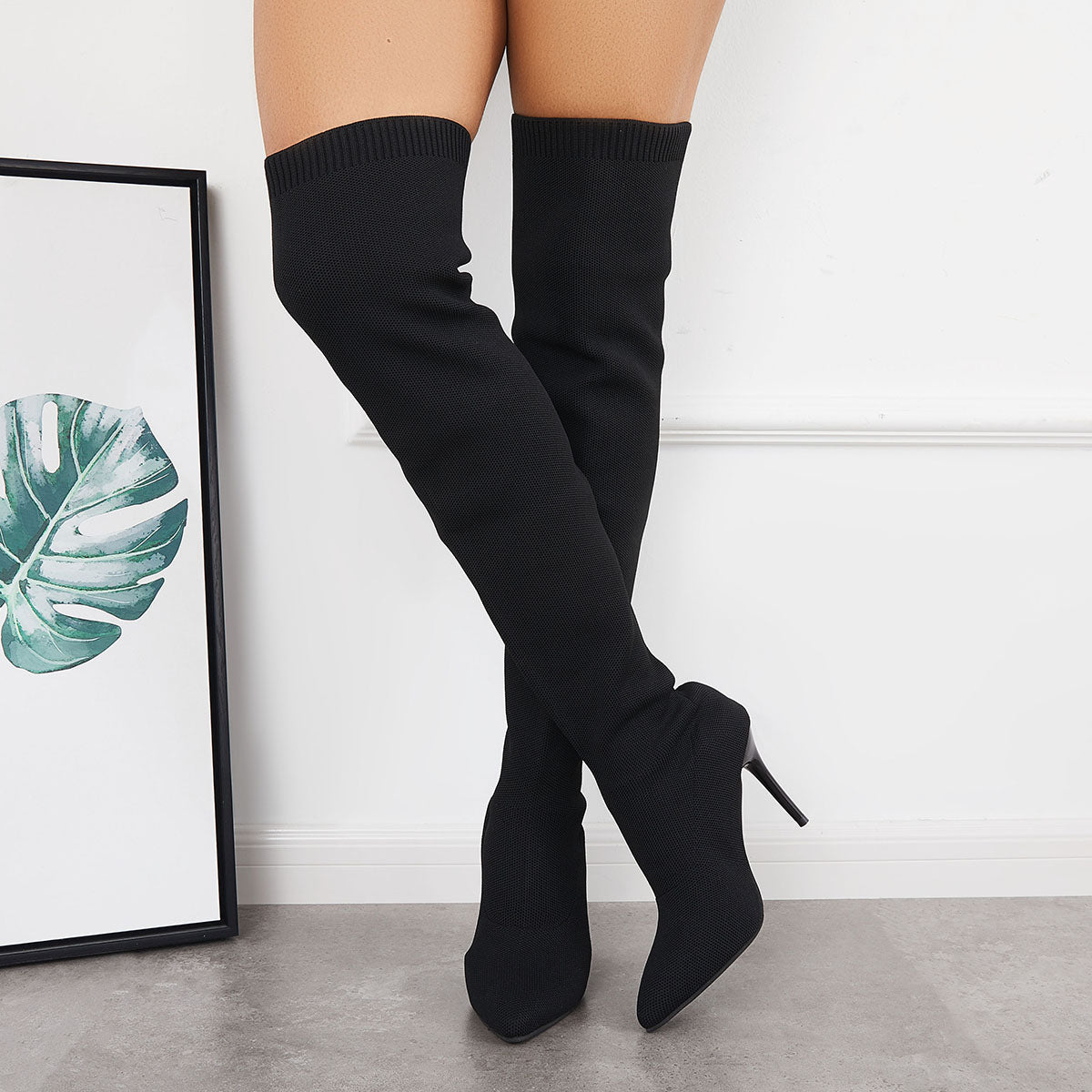 Stretch Pointy Stilettos Thigh High Boots Over The Knee Sock Boots ...