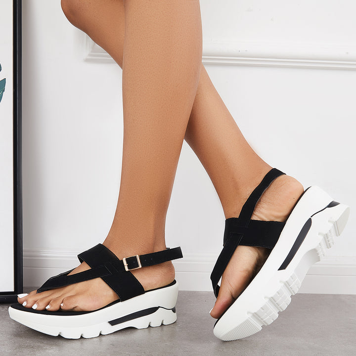 Chunky Sole Flip Flops Platform Wedge Thong Sandals